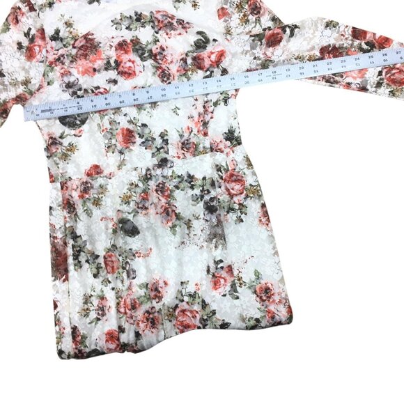 Kimilily Dress Womens Medium White Floral Lace Overlay Long Sleeve Ruffle Hem - Picture 8 of 16